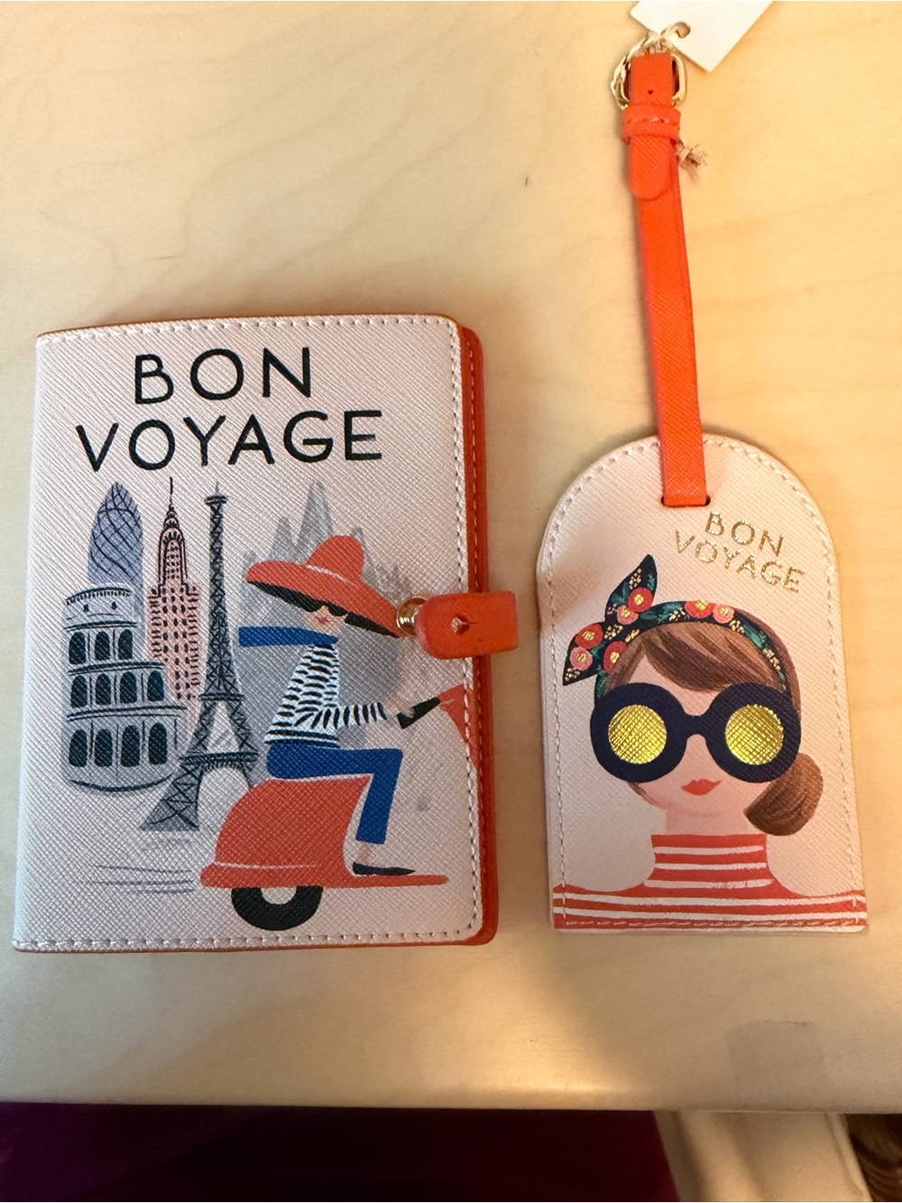 Bon Voyage Passport Holder and Luggage Tag Set - Coral Accents